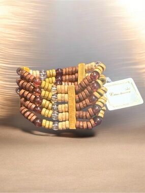 Wood Bead Multi-Strand Bracelet in Brown and Gold
677